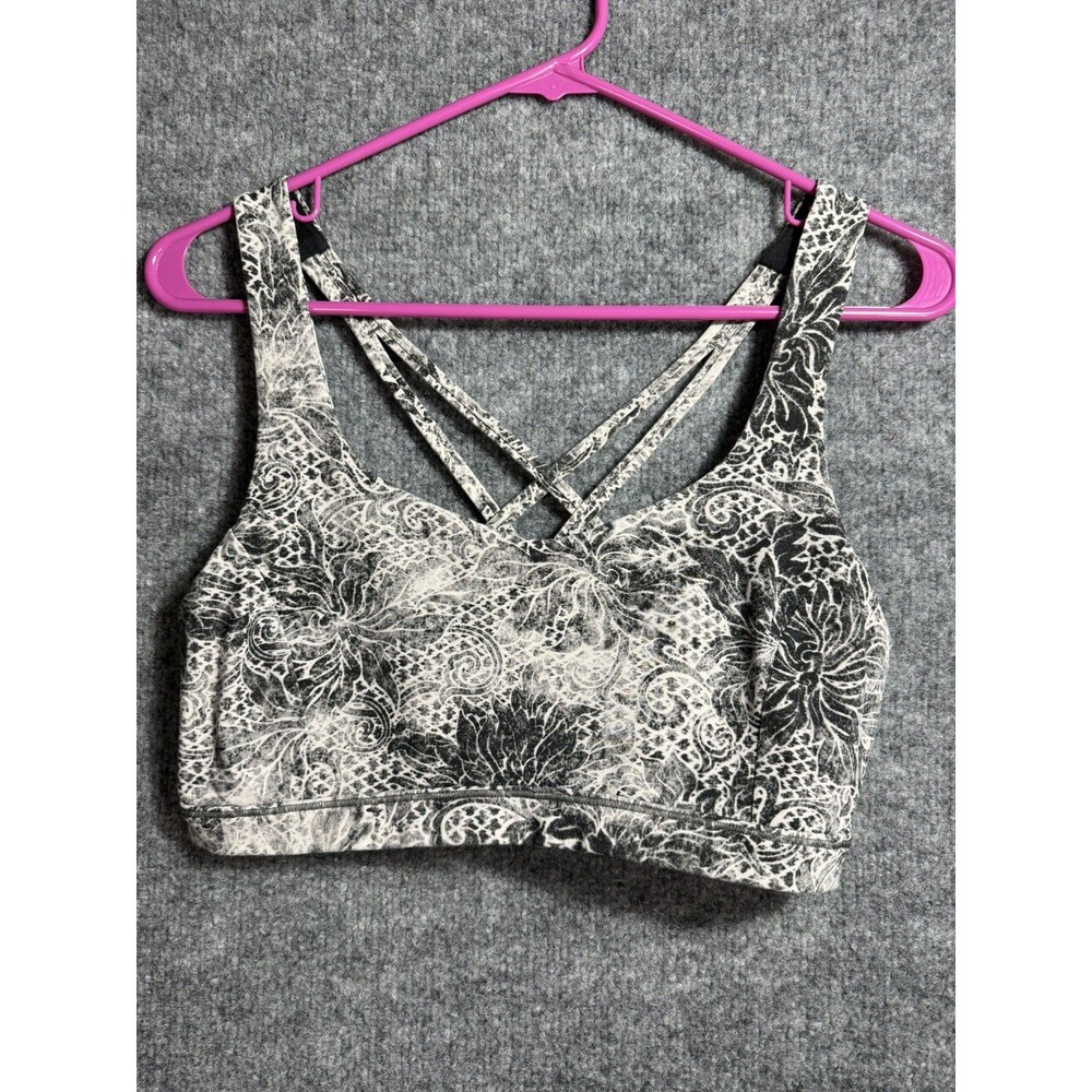 Lululemon Free To Be Serene Bra Lace Play Black White Size 8 Crisscross Back